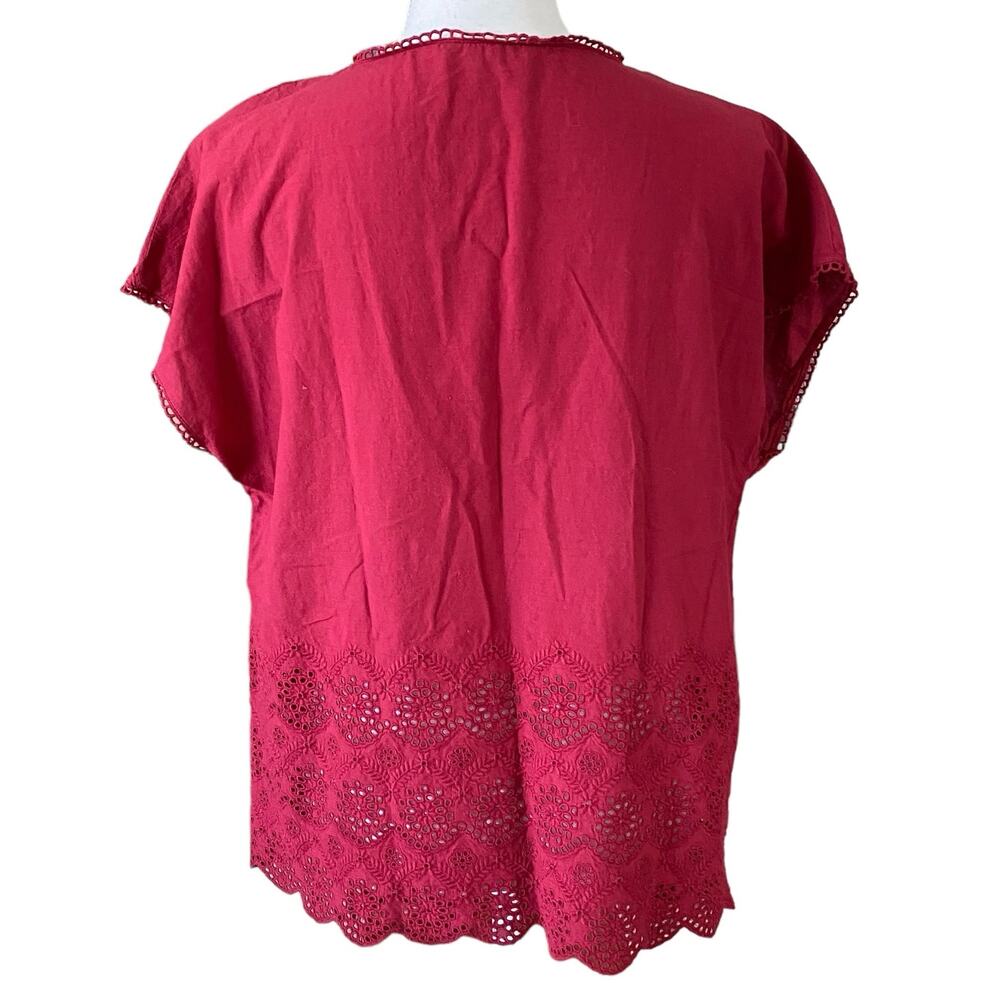 Sundance Size Xs Red Eyelet Button Front Top Shirt - image 2
